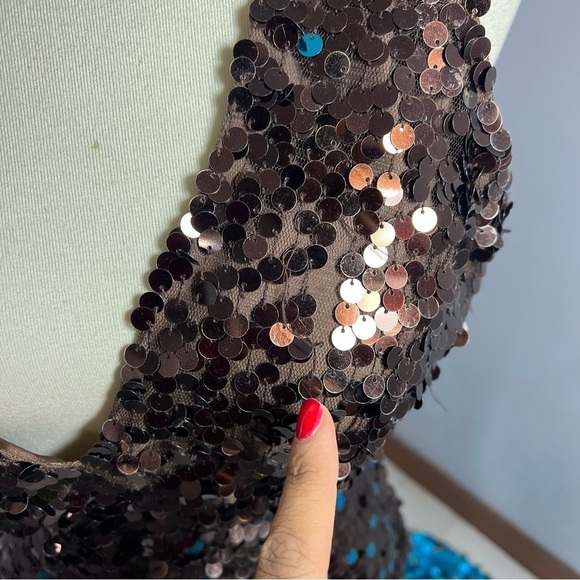 Jovani turquoise beaded halter sequin prom dress Y2K evening gown pageant dress - Picture 13 of 17